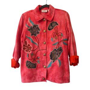 Drapers & Damons Coral Embroidered Lightweight Jacket L With Floral Design & But